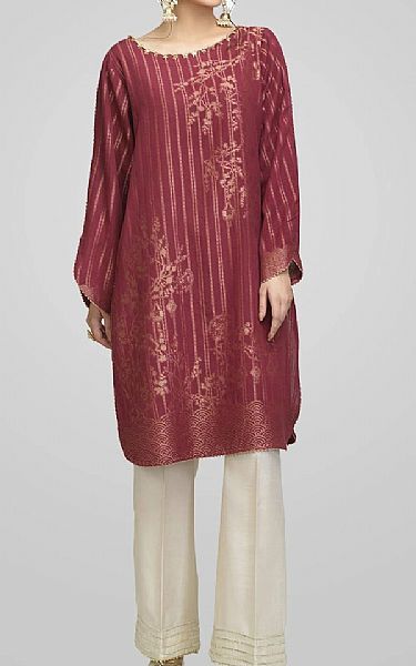 Bonanza Maroon Jacquard Kurti | Pakistani Dresses in USA- Image 1