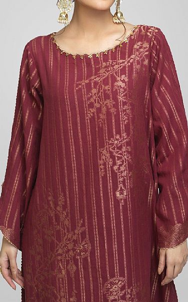 Bonanza Maroon Jacquard Kurti | Pakistani Dresses in USA- Image 2