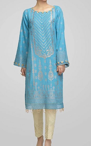 Bonanza Light Turquoise Jacquard Kurti | Pakistani Dresses in USA- Image 1