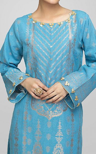 Bonanza Light Turquoise Jacquard Kurti | Pakistani Dresses in USA- Image 2