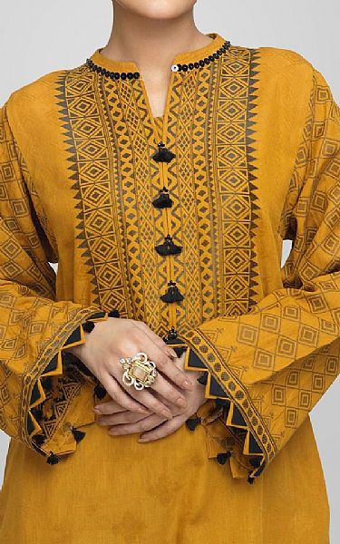 Bonanza Mustard Jacquard Kurti | Pakistani Dresses in USA- Image 2