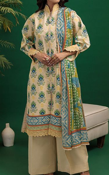 Bonanza Cream Lawn Suit (2 pcs) | Pakistani Lawn Dress in USA- Image 1