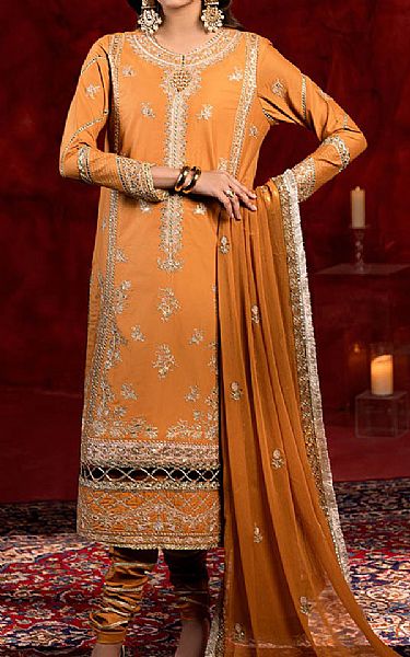 Bonanza Orange Cambric Suit | Pakistani Lawn Dress in USA- Image 1