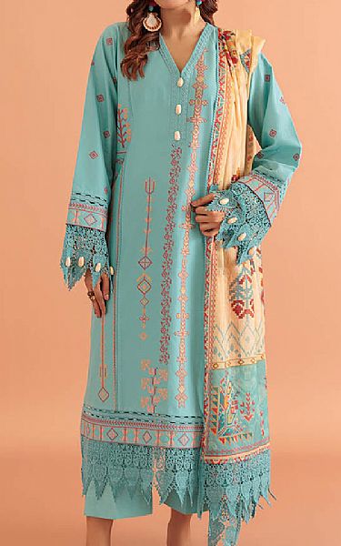 Bonanza Light Turquoise Cambric Suit | Pakistani Lawn Dress in USA- Image 1