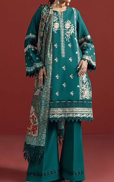Bonanza Teal Cambric Suit | Pakistani Lawn Dress in USA- Image 1