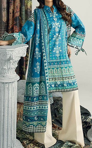 Bonanza Teal Blue Lawn Suit | Pakistani Lawn Dress in USA- Image 1