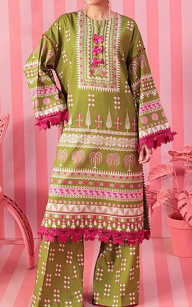 Bonanza Olive Green Lawn Suit (2 pcs) | Pakistani Lawn Dress in USA- Image 1