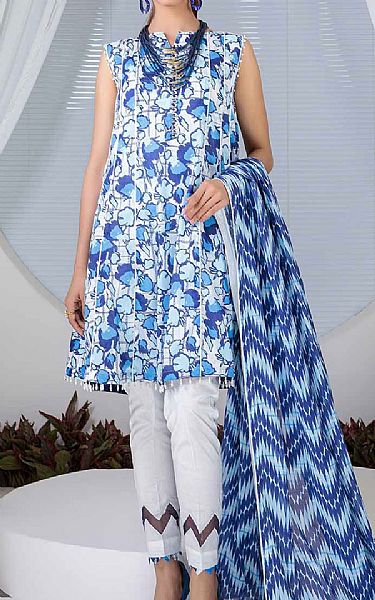 Bonanza White/Cornflower Blue Lawn Suit | Pakistani Dresses in USA- Image 1