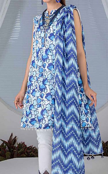 Bonanza White/Cornflower Blue Lawn Suit | Pakistani Dresses in USA- Image 2