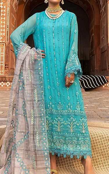 Charizma Turquoise Chiffon Suit | Pakistani Dresses in USA- Image 1