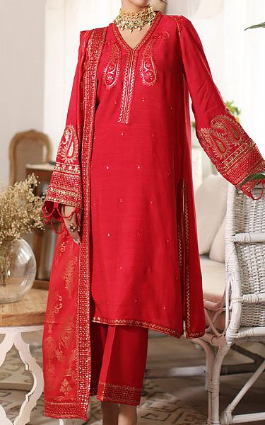 Charizma Red Jacquard Suit | Pakistani Winter Dresses- Image 1