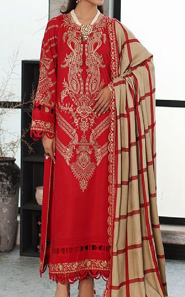 Charizma Red Leather Suit | Pakistani Winter Dresses- Image 1