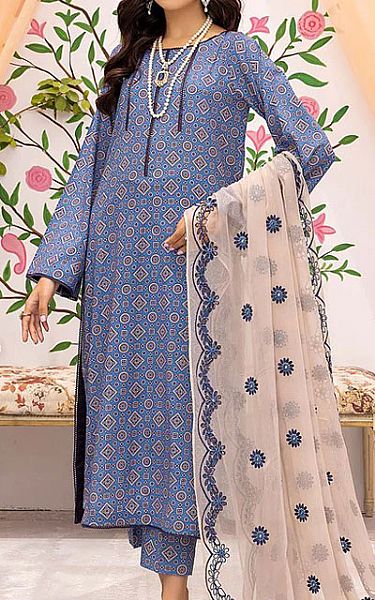 Charizma Cornflower Blue Lawn Suit | Pakistani Dresses in USA- Image 1