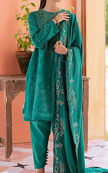 Cross Stitch Sea Green Cotton Suit | Pakistani Winter Dresses- Image 1