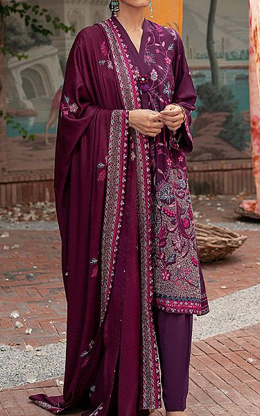 Cross Stitch Egg Plant Linen Suit | Pakistani Winter Dresses- Image 1