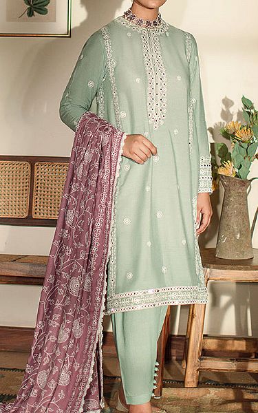 Cross Stitch Light Pistachio Linen Suit | Pakistani Winter Dresses- Image 1