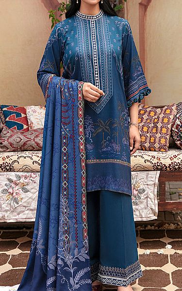Cross Stitch Midnight Blue Linen Suit | Pakistani Winter Dresses- Image 1