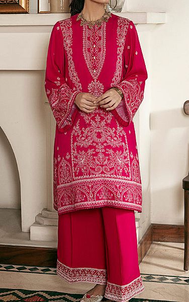 Cross Stitch Hot Pink Linen Suit (2 Pcs) | Pakistani Winter Dresses- Image 1