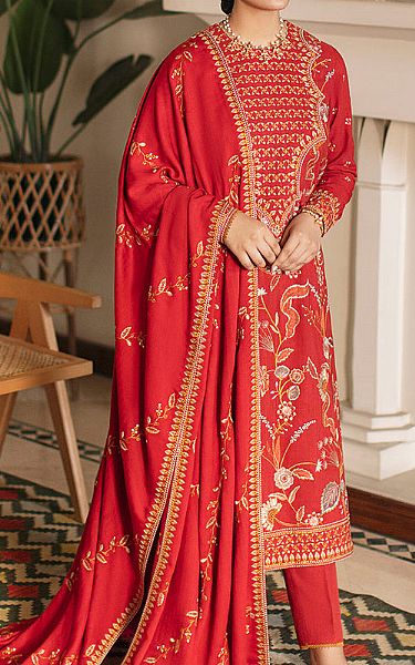 Cross Stitch Red Khaddar Suit | Pakistani Winter Dresses- Image 1