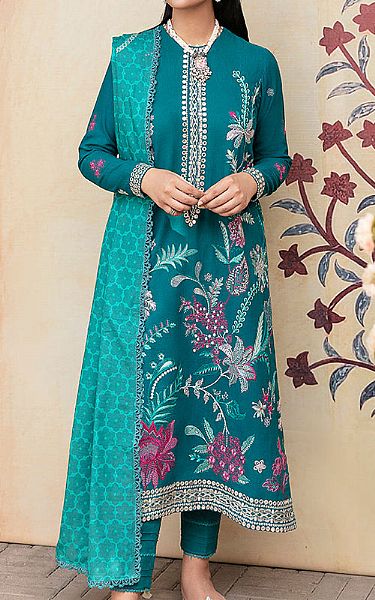 Cross Stitch Teal Khaddar Suit | Pakistani Dresses in USA- Image 1