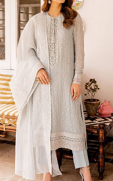 Cross Stitch Sky Blue Chiffon Suit | Pakistani Embroidered Chiffon Dresses- Image 1
