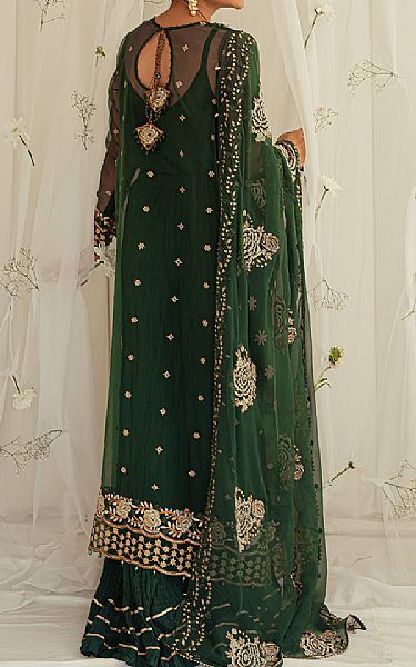 Cross Stitch Green Organza Suit | Pakistani Embroidered Chiffon Dresses- Image 2