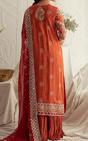 Cross Stitch Safety Orange Chiffon Suit | Pakistani Embroidered Chiffon Dresses- Image 2