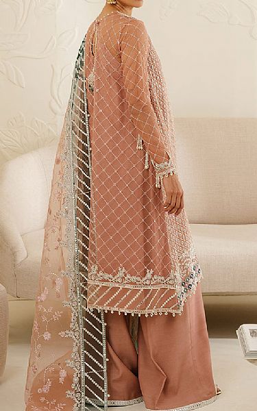 Cross Stitch Peach Organza Suit | Pakistani Embroidered Chiffon Dresses- Image 2