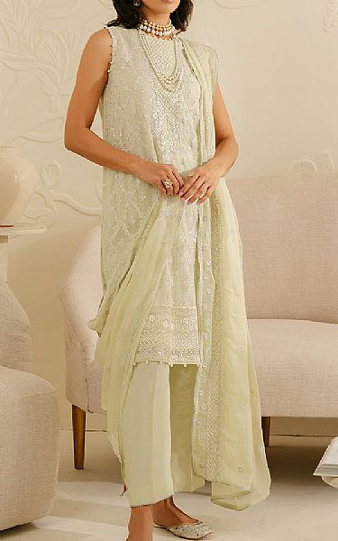 Cross Stitch Lime Green Chiffon Suit | Pakistani Embroidered Chiffon Dresses- Image 1