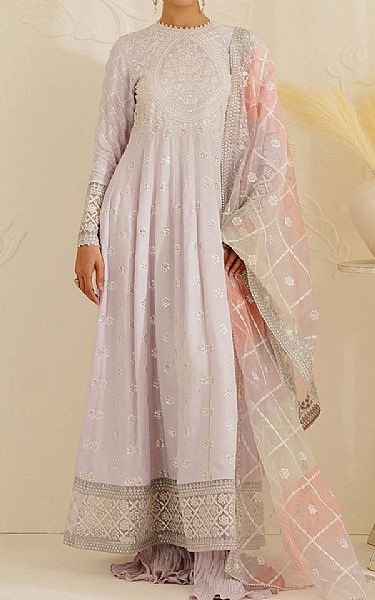 Cross Stitch Lilac Silk Suit | Pakistani Embroidered Chiffon Dresses- Image 1
