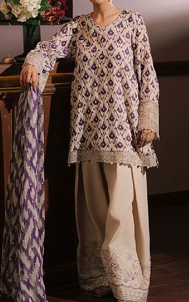 Cross Stitch Ivory/Purple Silk Suit | Pakistani Embroidered Chiffon Dresses USA- Image 1