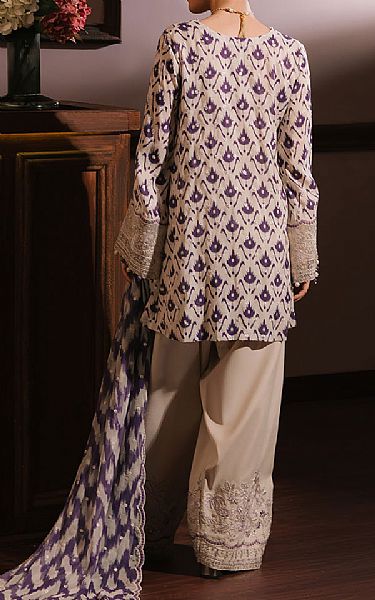 Cross Stitch Ivory/Purple Silk Suit | Pakistani Embroidered Chiffon Dresses USA- Image 2