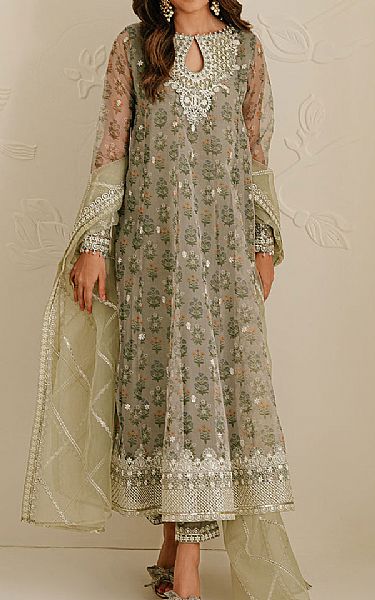 Cross Stitch Grey/Green Organza Suit | Pakistani Embroidered Chiffon Dresses USA- Image 1