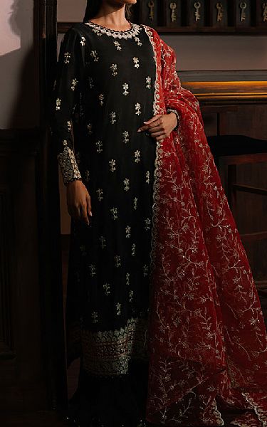 Cross Stitch Black Silk Suit | Pakistani Embroidered Chiffon Dresses USA- Image 1