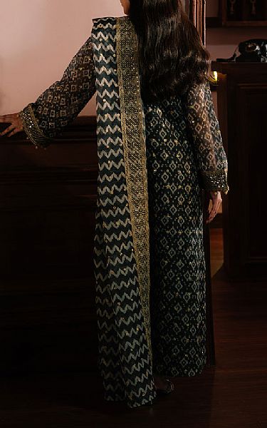 Cross Stitch Teal Silk Suit | Pakistani Embroidered Chiffon Dresses USA- Image 2