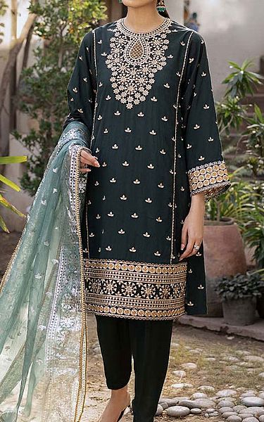 Cross Stitch Charcoal Silk Suit | Pakistani Dresses in USA- Image 1