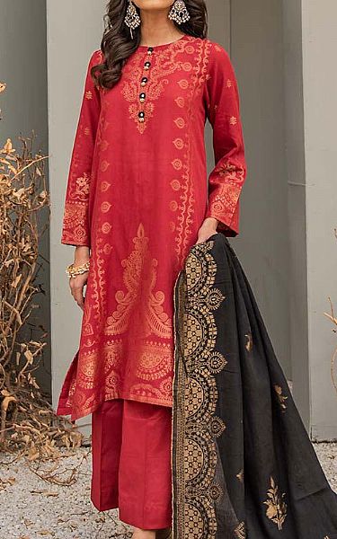 Cross Stitch Carmine Red Jacquard Suit | Pakistani Dresses in USA- Image 1