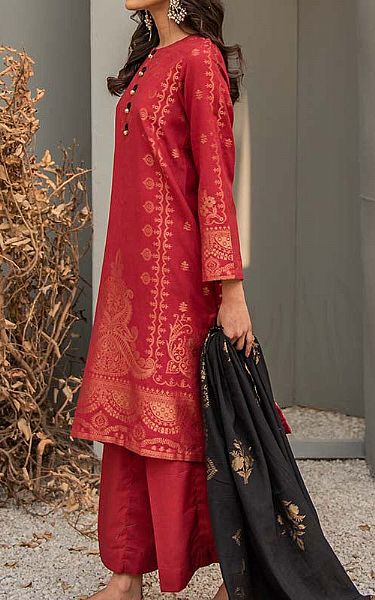 Cross Stitch Carmine Red Jacquard Suit | Pakistani Dresses in USA- Image 2