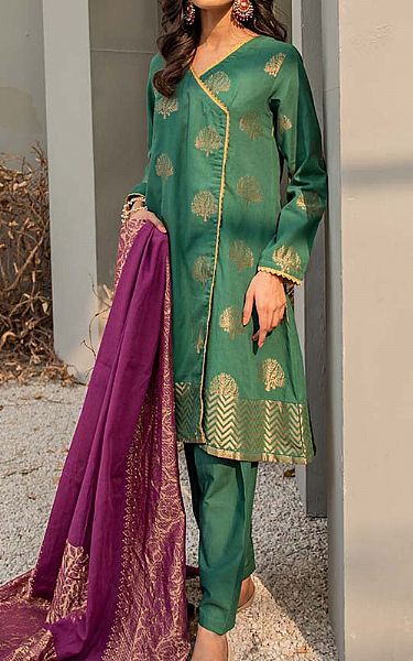 Cross Stitch Emerald Green Jacquard Suit | Pakistani Dresses in USA- Image 1