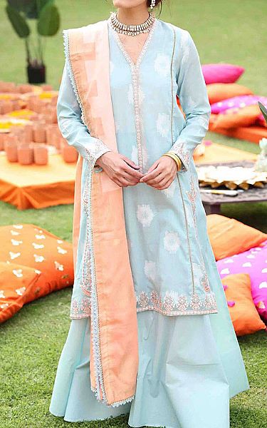 Cross Stitch Sky Blue Jacquard Suit | Pakistani Dresses in USA- Image 1