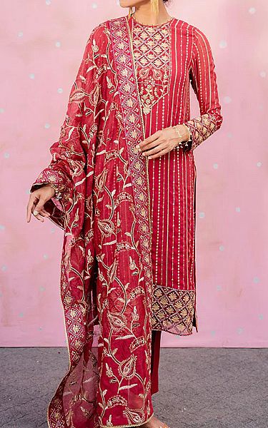 Cross Stitch Red Chiffon Suit | Pakistani Dresses in USA- Image 1