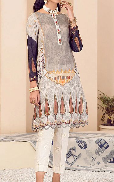 Cross Stitch Grey/Off-white Lawn Suit (2 Pcs) | Pakistani Dresses in USA- Image 1