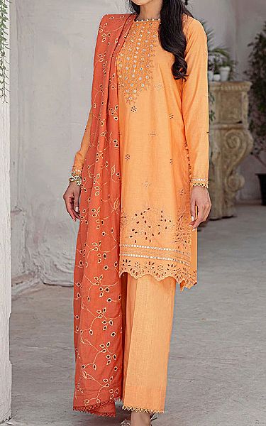 Cross Stitch Tangerine Orange Lawn Suit | Pakistani Dresses in USA- Image 1