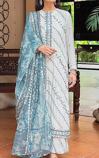Cross Stitch White/Baby Blue Net Suit | Pakistani Dresses in USA- Image 1