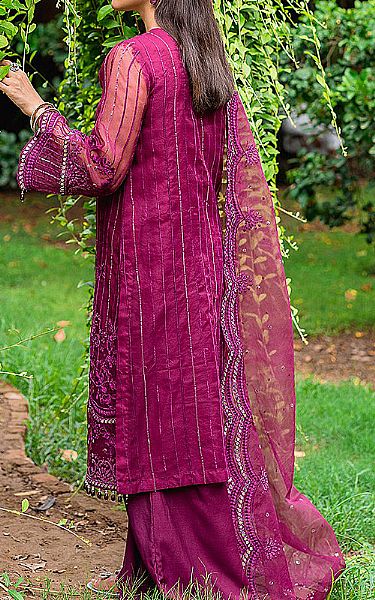 Cross Stitch Egg Plant Organza Suit | Pakistani Dresses in USA- Image 2