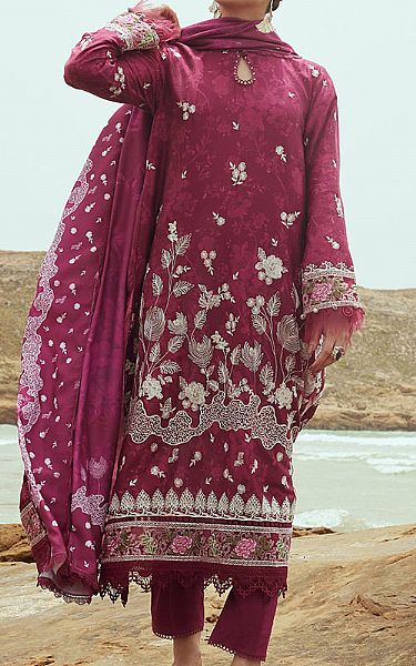Cross Stitch Wine Cotton Suit | Pakistani Winter Dresses- Image 1