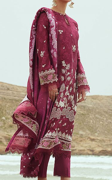 Cross Stitch Wine Cotton Suit | Pakistani Winter Dresses- Image 2