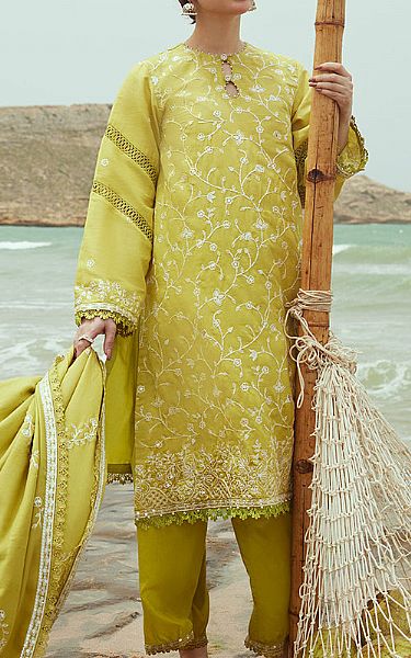 Cross Stitch Lime Green Cotton Suit | Pakistani Winter Dresses- Image 1