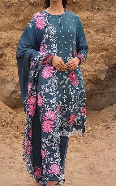 Cross Stitch Teal Cotton Suit | Pakistani Winter Dresses- Image 1