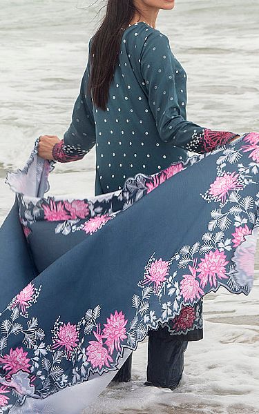 Cross Stitch Teal Cotton Suit | Pakistani Winter Dresses- Image 2